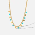 Collier multi trefles 4 feuilles doré et email bleu - chaine gourmette NILA