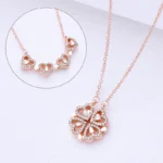 Collier trefle 4 feuilles transformable en coeur or rose et zircon ALOK - acier inoxydable