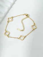 Bracelet quatre trèfles quatre feuilles ajourés maille fine ovale or AMA