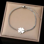 Bracelet trèfle quatre feuilles mailles asymétriques argent ANA