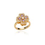 Bague trefle 4 feuilles coeur or et zircon violet et blanc - rotative anti-stress - acier inoxydable MAGI