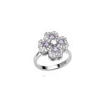 Bague trefle 4 feuilles coeur platine et zircon violet et blanc - rotative anti-stress - acier inoxydable MAGI