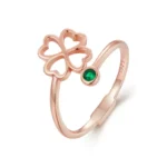 Bague trefle 4 feuilles élégante ouverte or rose et zircon vert - argent 925 VERA