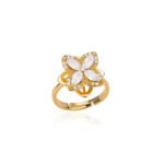 Bague trefle 4 feuilles fleur or et zircon - rotative anti-stress - acier inoxydable MAGI