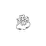 Bague trefle 4 feuilles coeur platine et zircon - rotative anti-stress - acier inoxydable MAGI