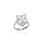 Bague trefle 4 feuilles fleur platine et zircon - rotative anti-stress - acier inoxydable MAGI