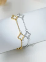Bracelet quatre trèfles quatre feuilles ajourés maille fine ovale AMA