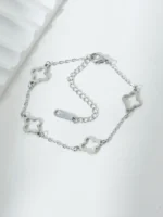 Bracelet quatre trèfles quatre feuilles ajourés maille fine ovale argent AMA