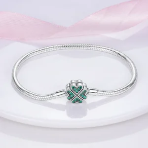 Bracelet trefle 4 feuilles zircon vert ACA - argent 925